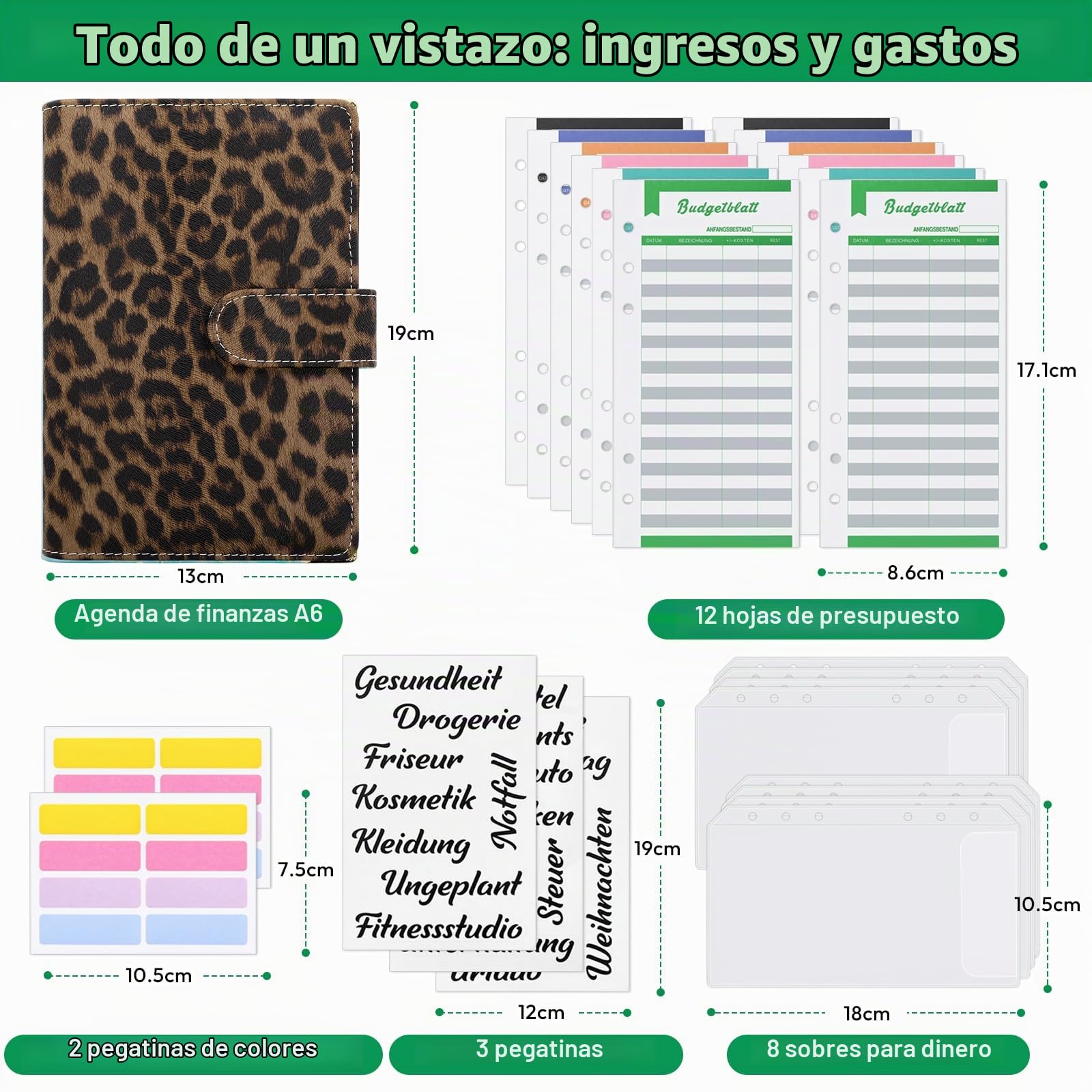 KONVINIT Budget Binder A6,Carpeta de Cuaderno con Sistema de Sobres de Efectivo, Carpeta de Cuaderno,Organizador de Dinero Carpeta de PU para Regalos