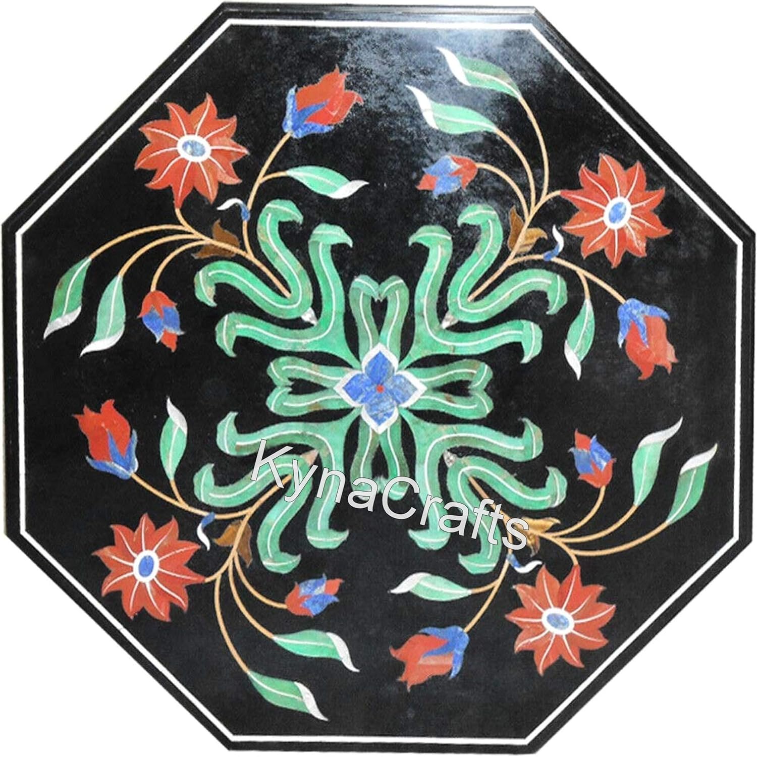 16 x 16 Inches Octagonal Shape Black Marble Coffee Table Top Beautiful Design Inlay Work Outdoor Table for Hotel Decor