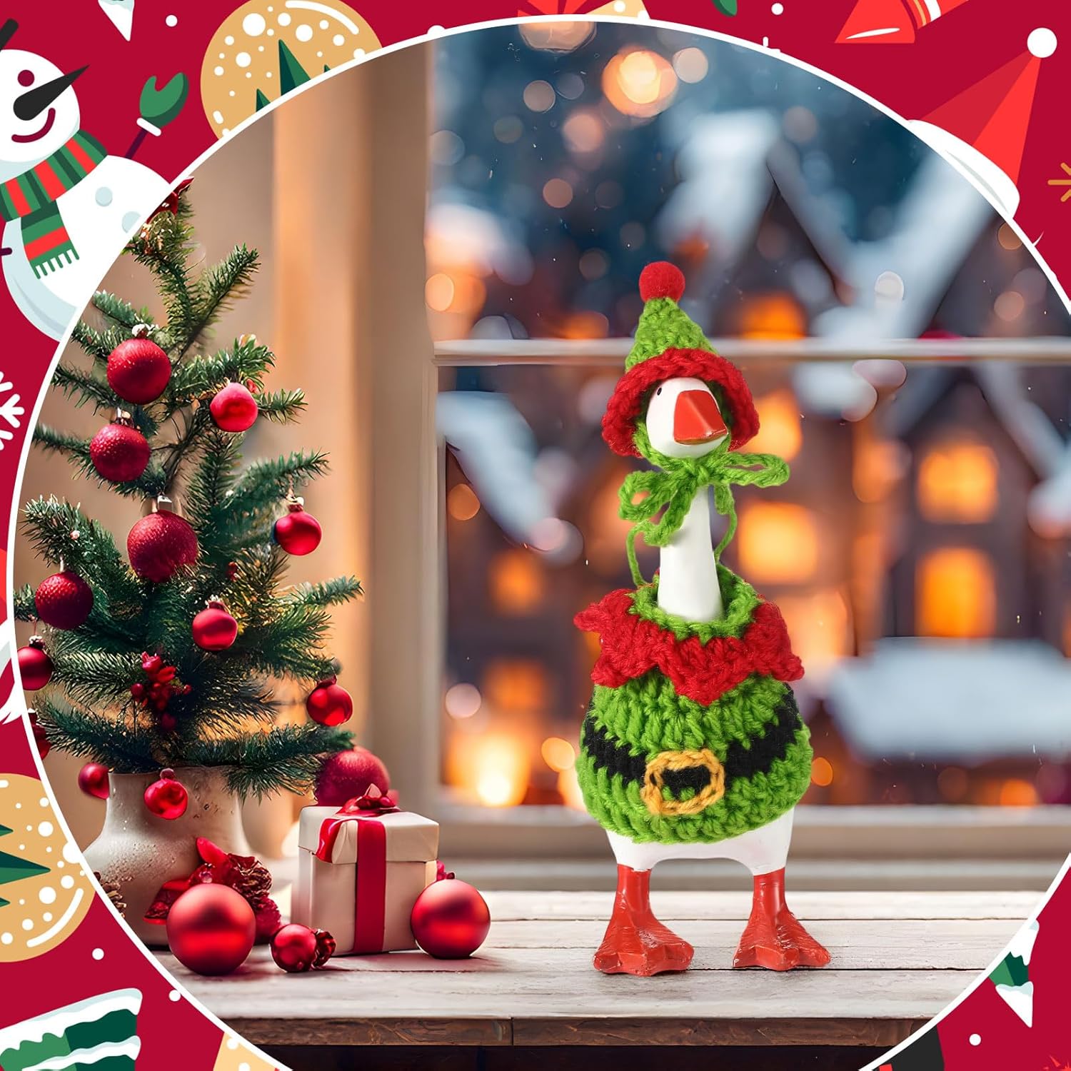 Christmas 7 inch Desk Goose Outfit Santa Mini Knitted Costume with Hat for Desk Magnetic Goose Key Holder Decor