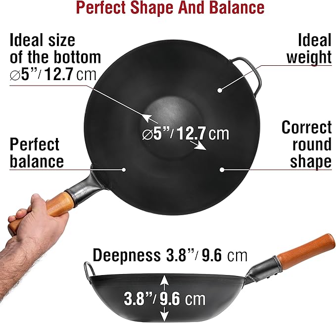 Wok de acero al carbono YOSUKATA 13.5" pretemplado miniatura 2