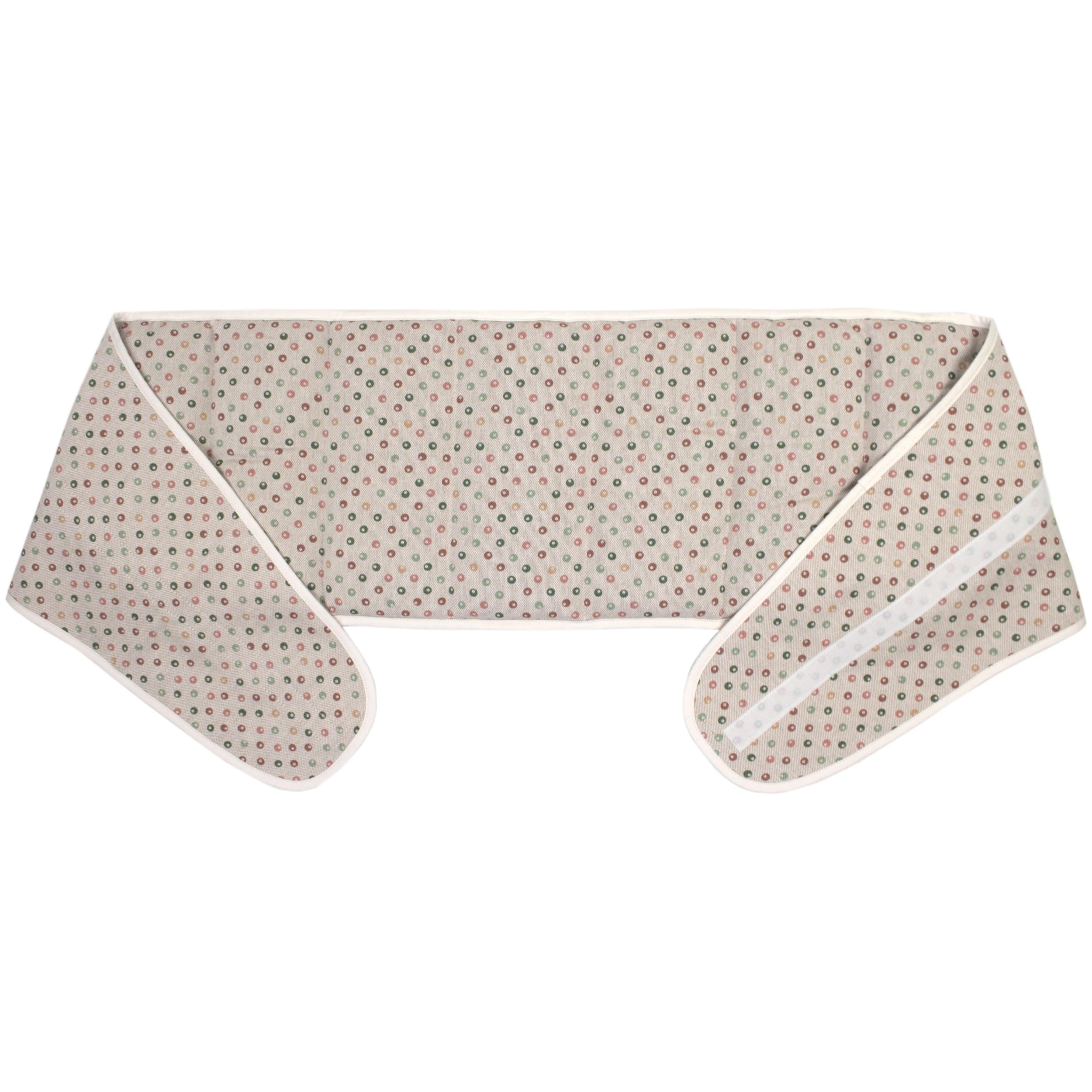 Cuscino termico cintura, semi di lino (Lunghezza totale: 135cm, pois multiciolore, Cotone Bio) Cuscino riscaldabile per forno, microonde e frigorifero. Caldo e freddo