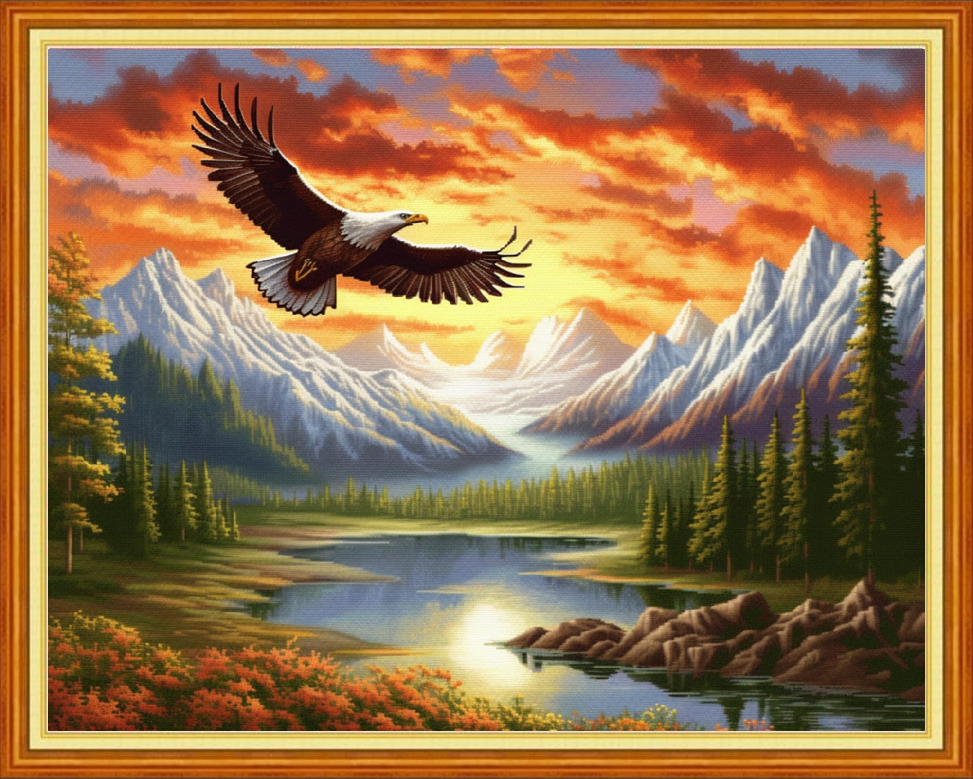 DMCVIVR Stamped Cross Stitch Kits for Beginners Adults Needlepoint Kits for Beginners Embroidery Kits for Adults Crossstitch Kit for Beginners 11CT-Eagles Soaring 16x20 inchs