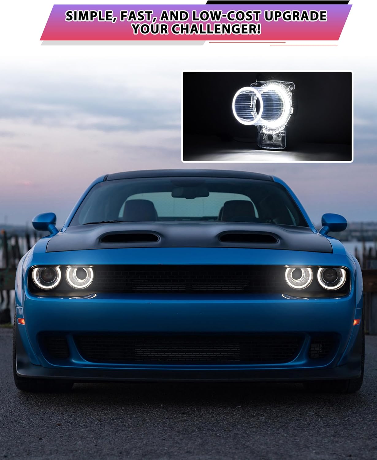 LED Headlights Inlet Tubes for Dodge Challenger 15-20, Head Lamps Air Inserts Assembly Inlet Light Tubes Headlight Bulbs for Dodge Challenger 2015-2020 Accessories (2PCS, White