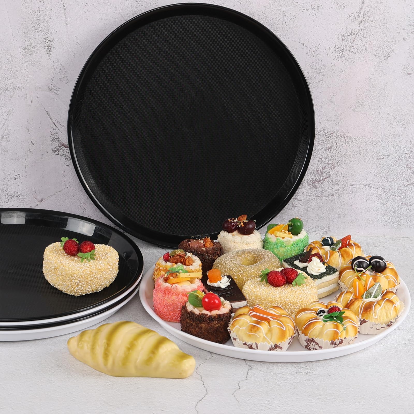 6 paquetes de bandejas redondas de plástico para servir, bandeja para servir comida rápida