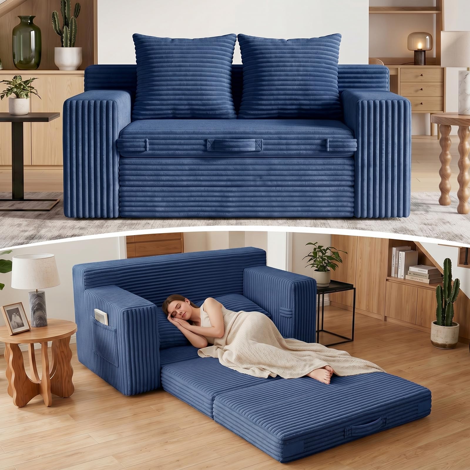 Photo 1 of feliz home Boneless Loveseat Sofa Bed, Tri-Folding Convertible Futon