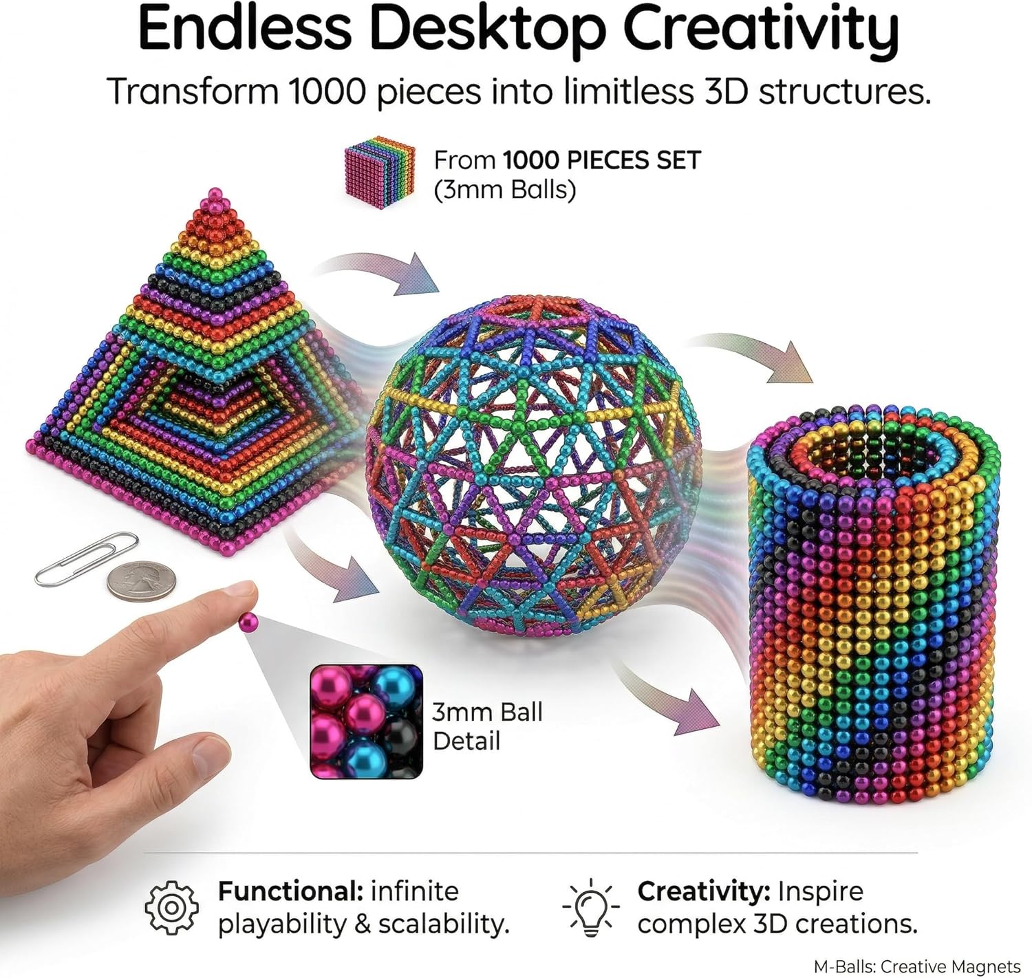 Magnetic Desk Toys for Adults Office, Mini Fidget Magnet Balls for Stress Relief, 1000 Pcs Executive Desk Accessories & Focus Tool (Age 14+) (1000Pcs, 10 Colors)