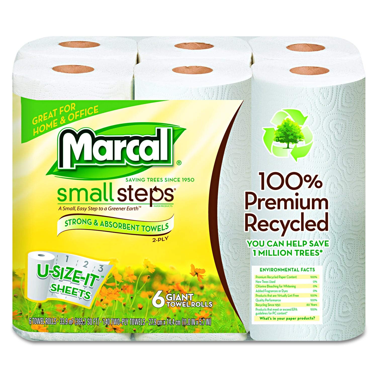 Marcal 6181CT Paper Towels, 2-Ply, 140 Sheets/Roll, 24 Rolls/CT, White