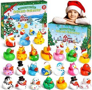 ZIZZ Advent Calendar 2026 Christmas Rubber Ducks: 24 Days Christmas Countdown Calendar Gifts for Kids Holiday Party Favor Ducky Duck Bath Toy for Baby Toddler Girls Boys 3+ Year old Fun Xmas Gift