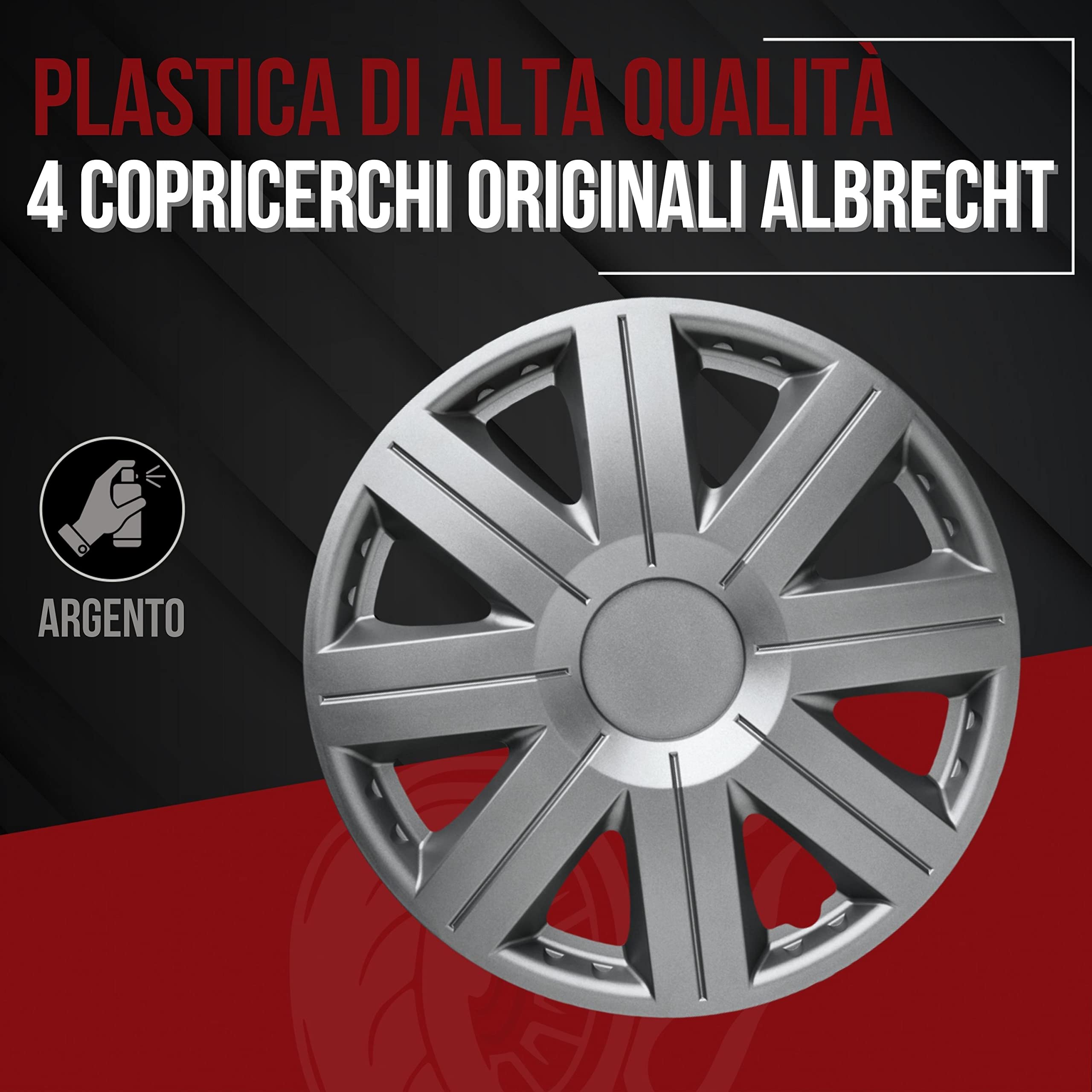 Albrecht Copricerchi 16 Pollici Argento Neri per Cerchioni in Acciaio - Borchie Pollici Cosmos in plastica di Alta qualità con Rivestimento a Strati - Made in EU