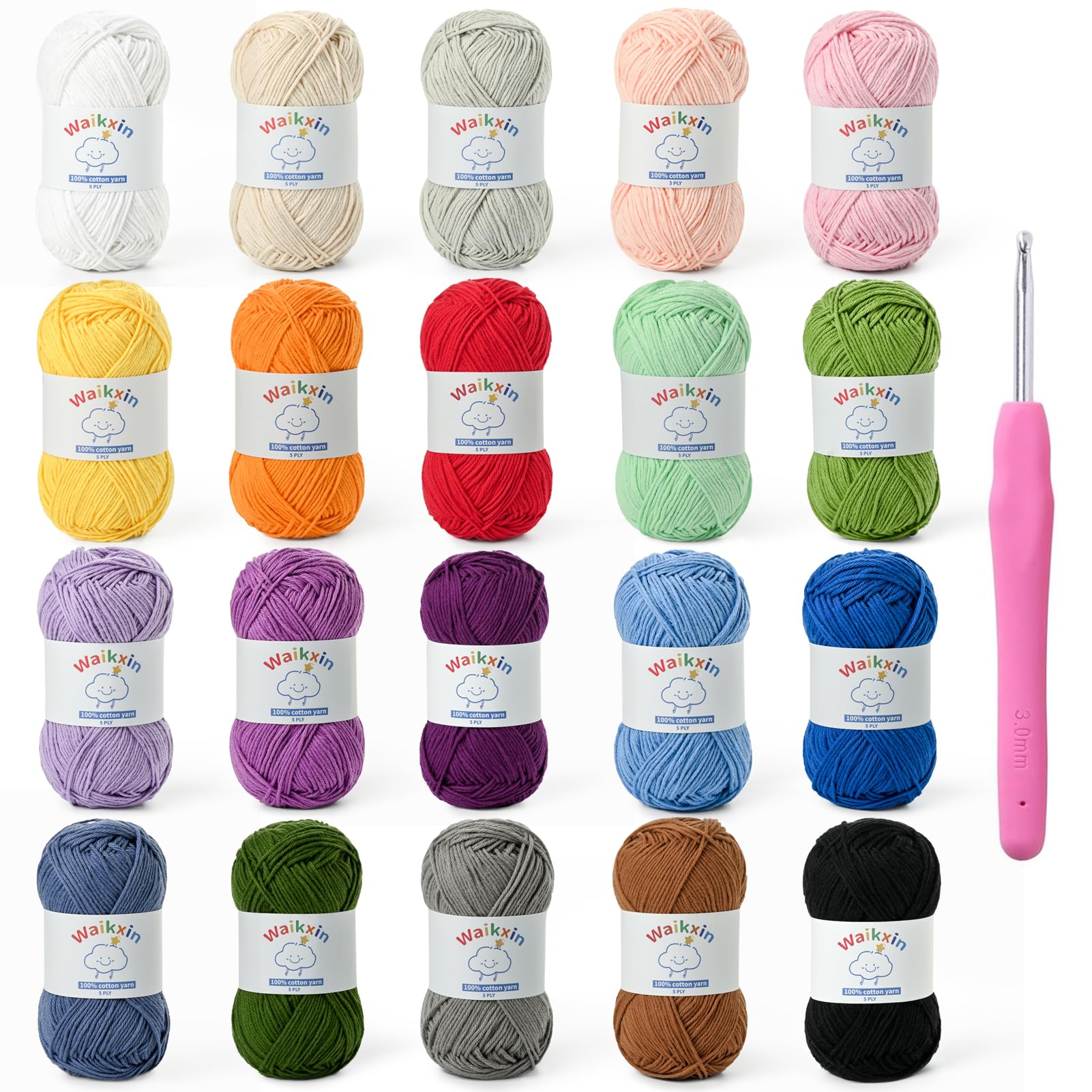 20 Pack of Fluffy Cotton Yarn for Crocheting and Knitting, 35.27oz/2620yds 100% Cotton Yarn, 5 Ply Soft Crochet Amigurumi Yarn for DIY Crafts&Puzzle,Socks,Hats.(Set D)