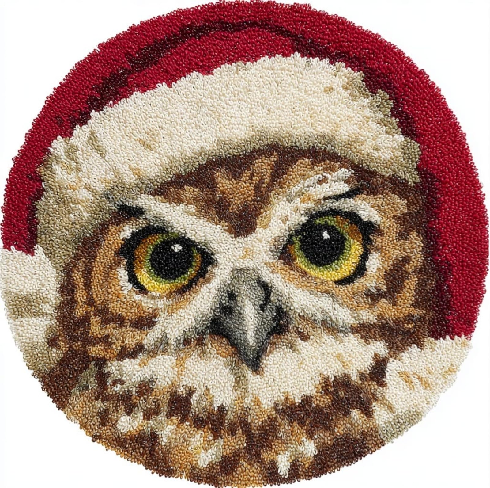 WallustrioaW DIY Latch Hook Rug Kits for Kids,an owl Wearing a Santa hat,DIY Crochet Carpet Making Beginner Set for Adults Present Decoration,50x50cm