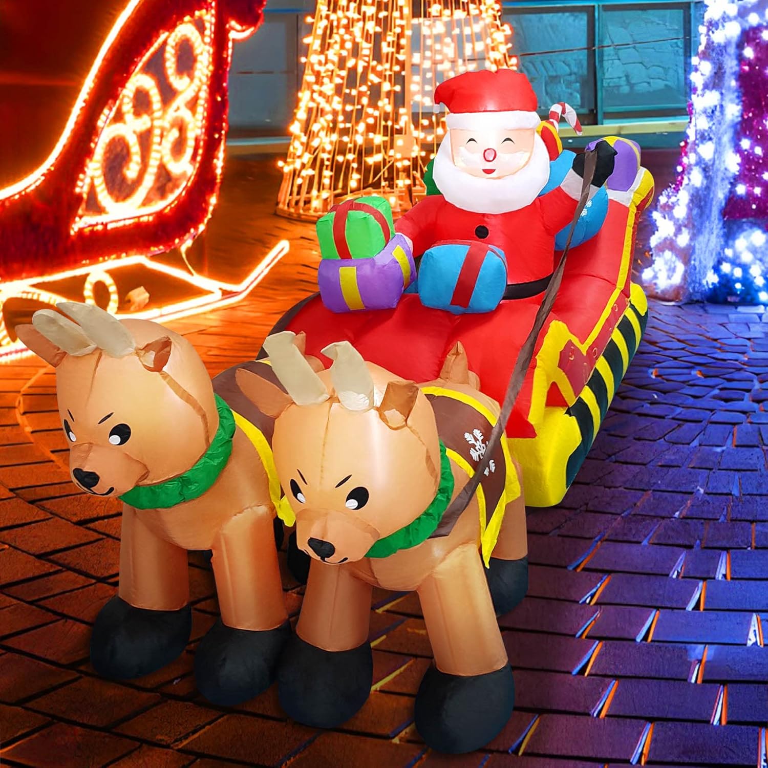 Seeutek 8FT Christmas Inflatable Reindeer Santa,Indoor