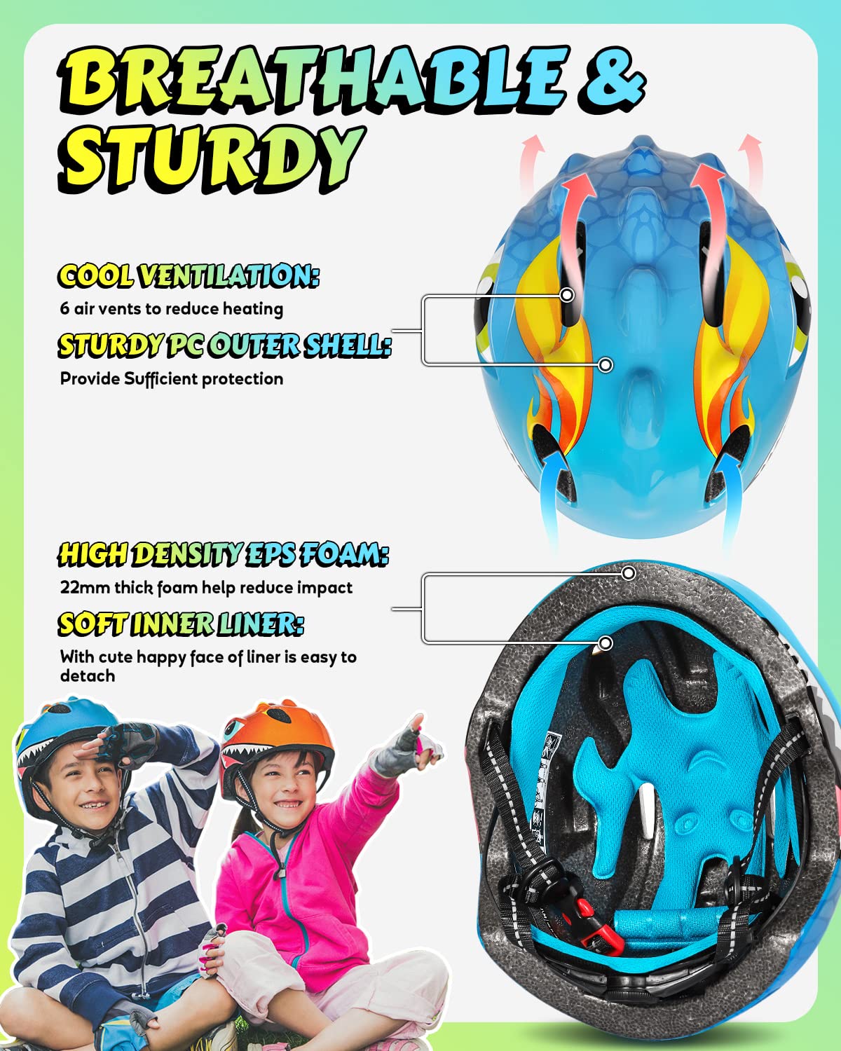 VICTGOAL Casco Bici Bambino, Perfetto Casco da Scooter per Cartoni Animati per scooter, Triciclo e Skateboard, Taglia Regolabile per Bambini 3-8 Anni