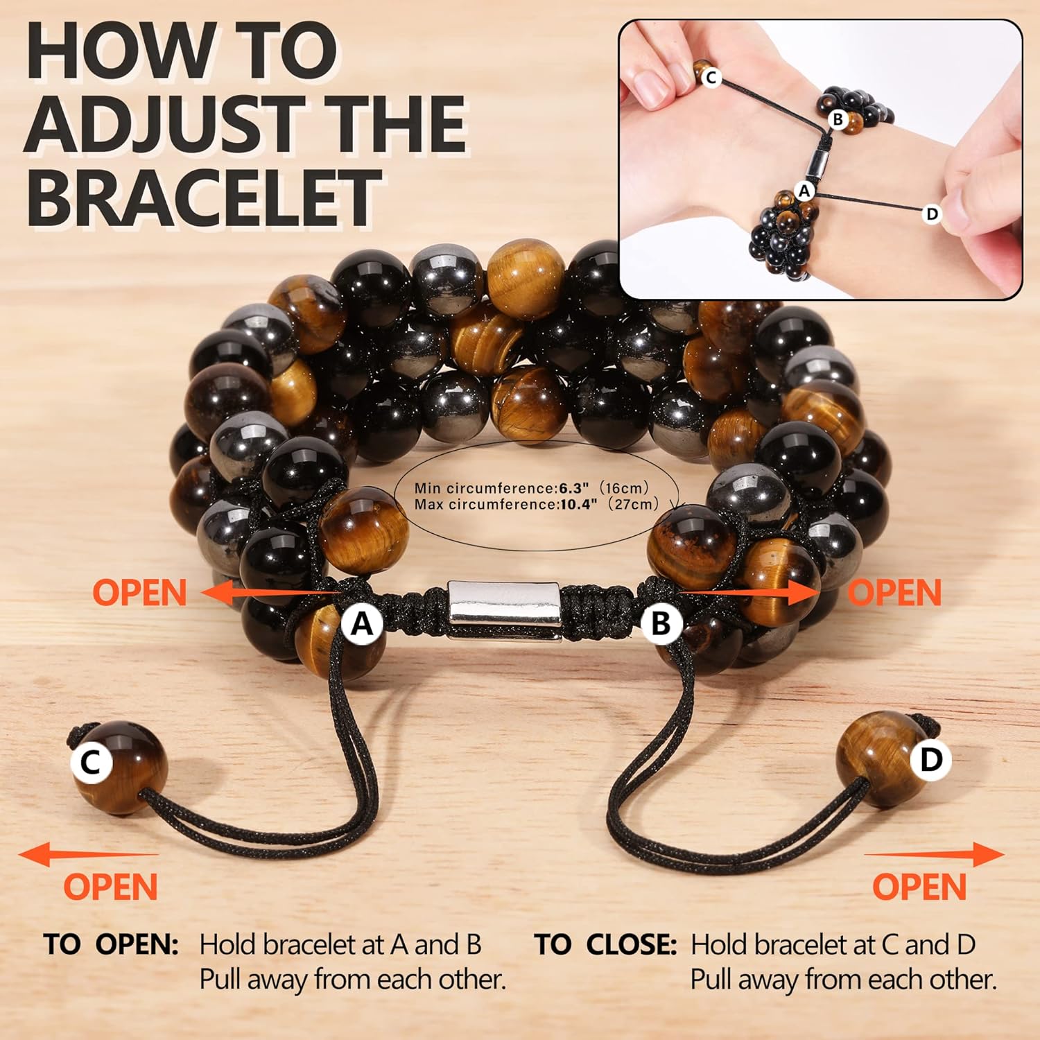 Triple Protection Bracelet, Genuine Tigers Eye Black Obsidian and Hematite 8mm Beads Bracelet for Men Women, Crystal Jewelry Stone Bracelets Gifts for Men Bring Luck Prosperity - Image 5