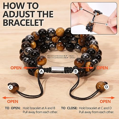 Miniatura 5 de Triple Protection Bracelet - For Protection - Bring Luck And Prosperity - Hematite - Black Obsidian - Tiger Eye - Stone Bracelet