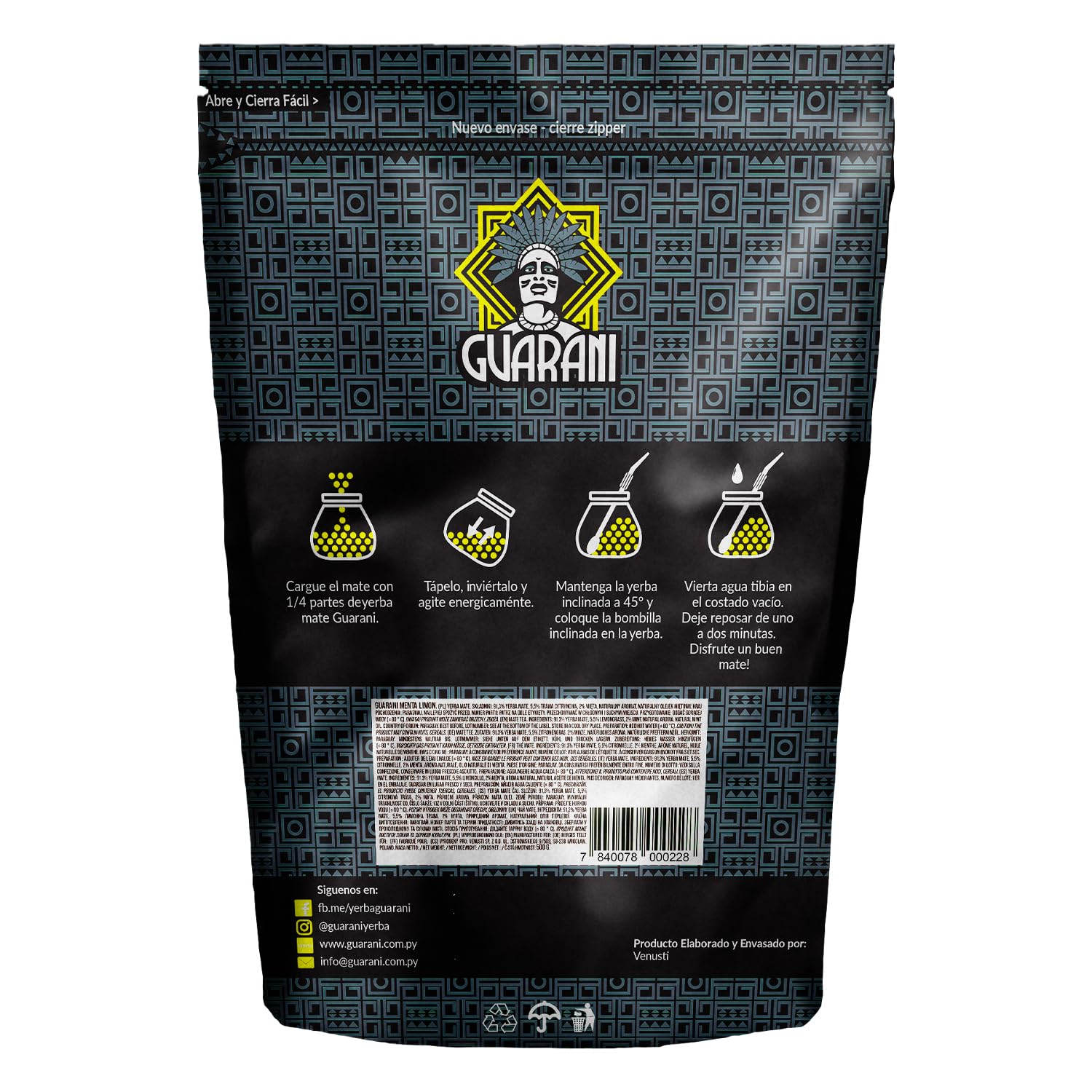 Guarani Menta Limon 500 g | Yerba Mate con Limone e Menta | Mix Fresco e Naturale | Infuso Rinfrescante dal Paraguay
