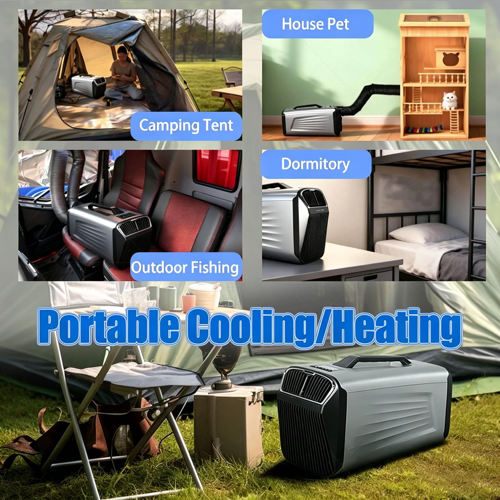 400W Portable AC Heater 5200 BTU Tente silencieuse Unité de Faible Puissance Camping RV Van Cressor Refroidissement Chauffage Déshumidificateur 45dB Équipement extérieur