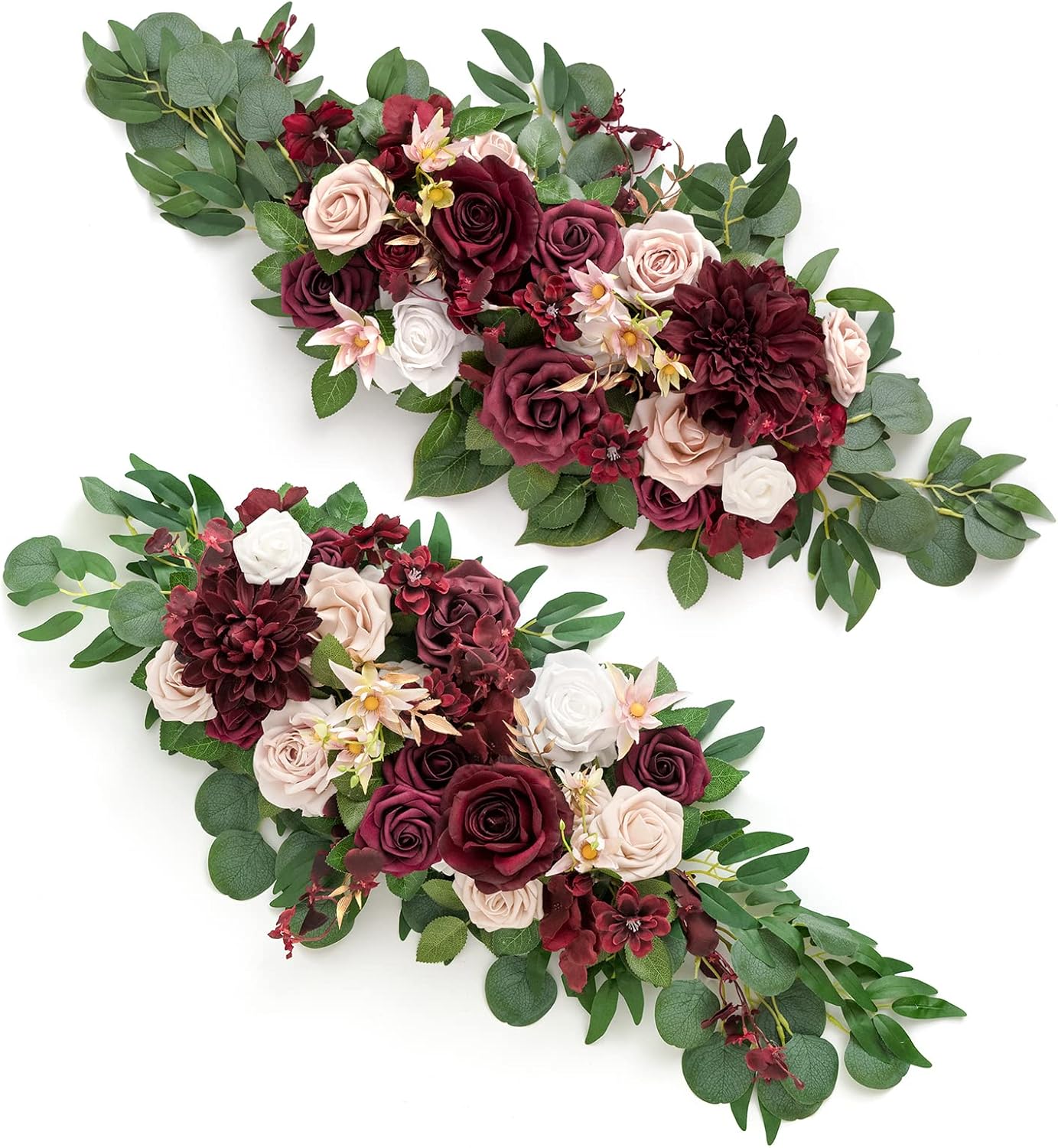 Ling's Moment Artificial Red Wedding Arch Flowers 2 Swags of Ceremony Backdrop Rose Arbor Centerpieces Decorations, Reception Table Outdoor Hanging Party Reception Floral Arrangement Decor Marsala