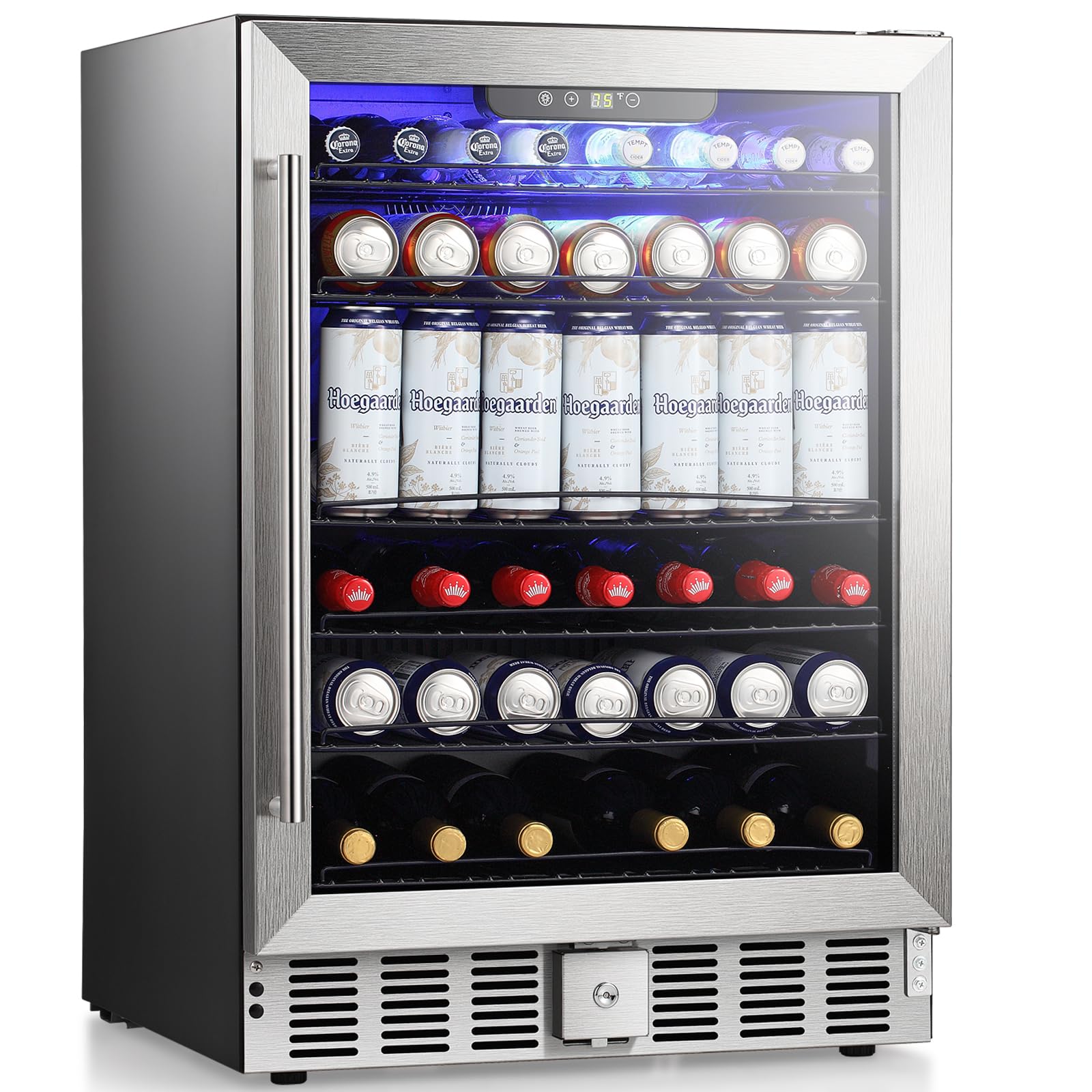 Antarctic Star 166 Can Beverage Refrigerator Cooler, 5.1 Cu.Ft Mini Fridge With Safety Lock, Beverage Cooler With Glass Door/LED Light/Adjustable Removable Shelves For Home/Office/Bar(Stainless Steel) | Fridge.com