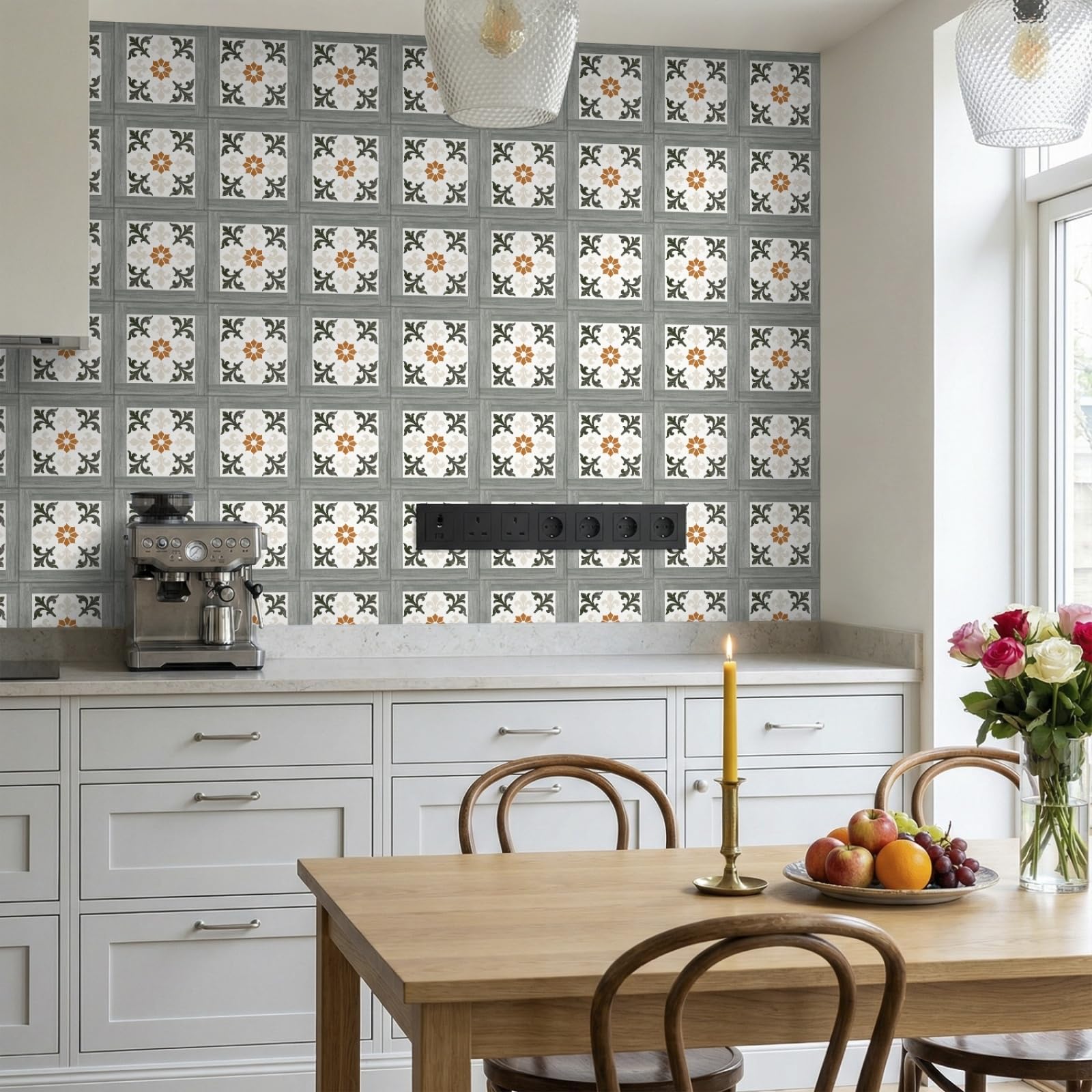 Rmjcxys Moroccan Orange Beige Stick On Tiles Kitchen Tile Stickers Waterproof Vinyl Decals Self Adhesive Stick On Bathroom Tiles Backsplash Decorative Tile Covers 20X20 Cm/ 5 Pcs