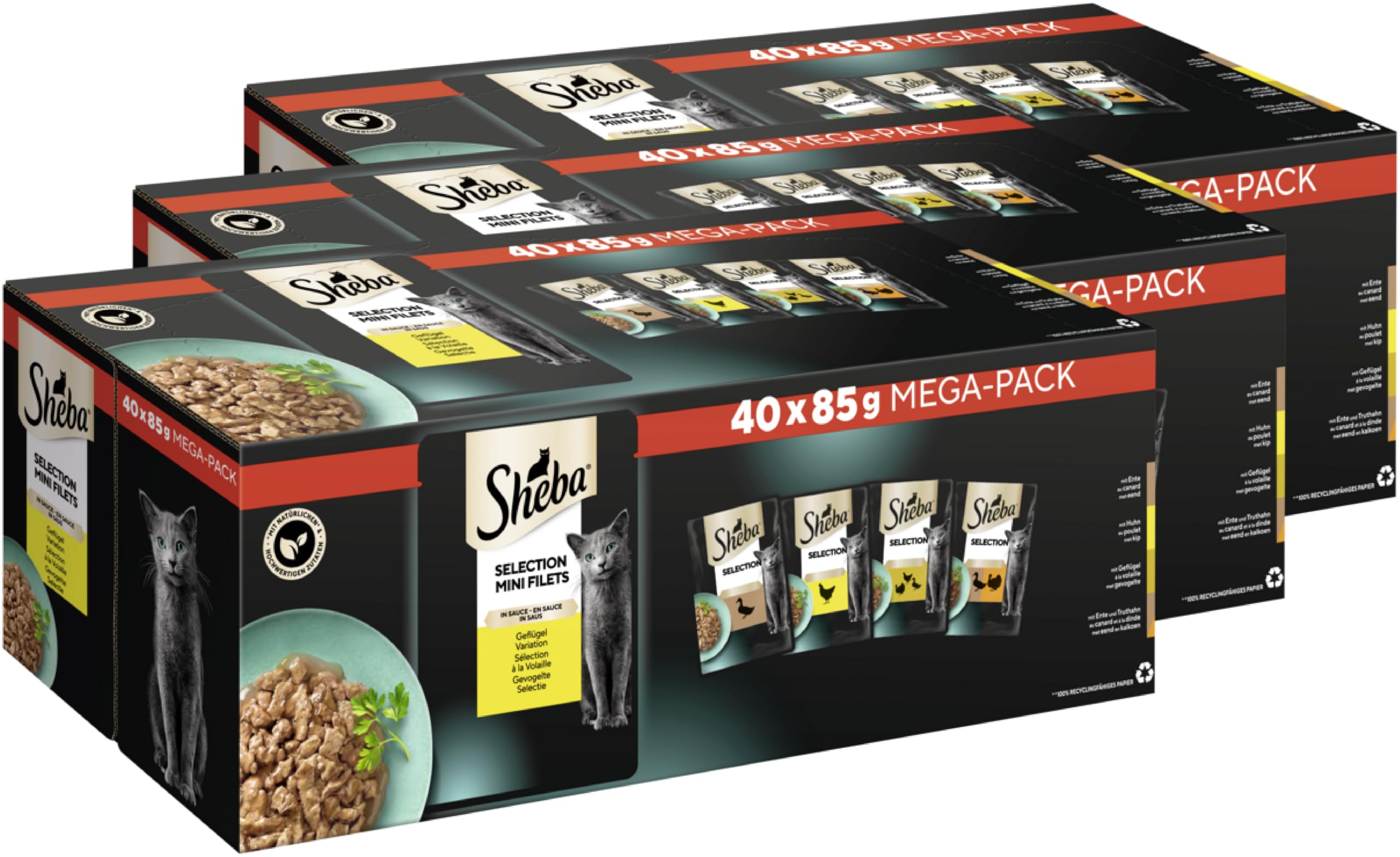 SHEBA® Portionsbeutel Multipack Geflügel in Sauce 3 x 40 x 85g