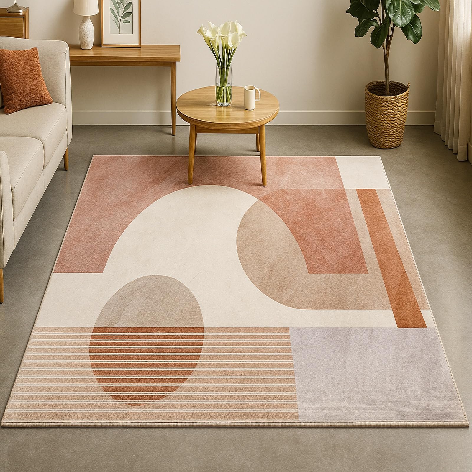 Tapis chambre et salle de séjour moderne rose et blanc crème 110x180