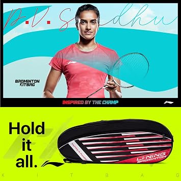 Li-Ning Flash Triple Zipper Polyester Badminton Kit Bag (Black, Large) | Easy - Access Compartments | Spacious | Unisex - Men, Boys, Girls, Women