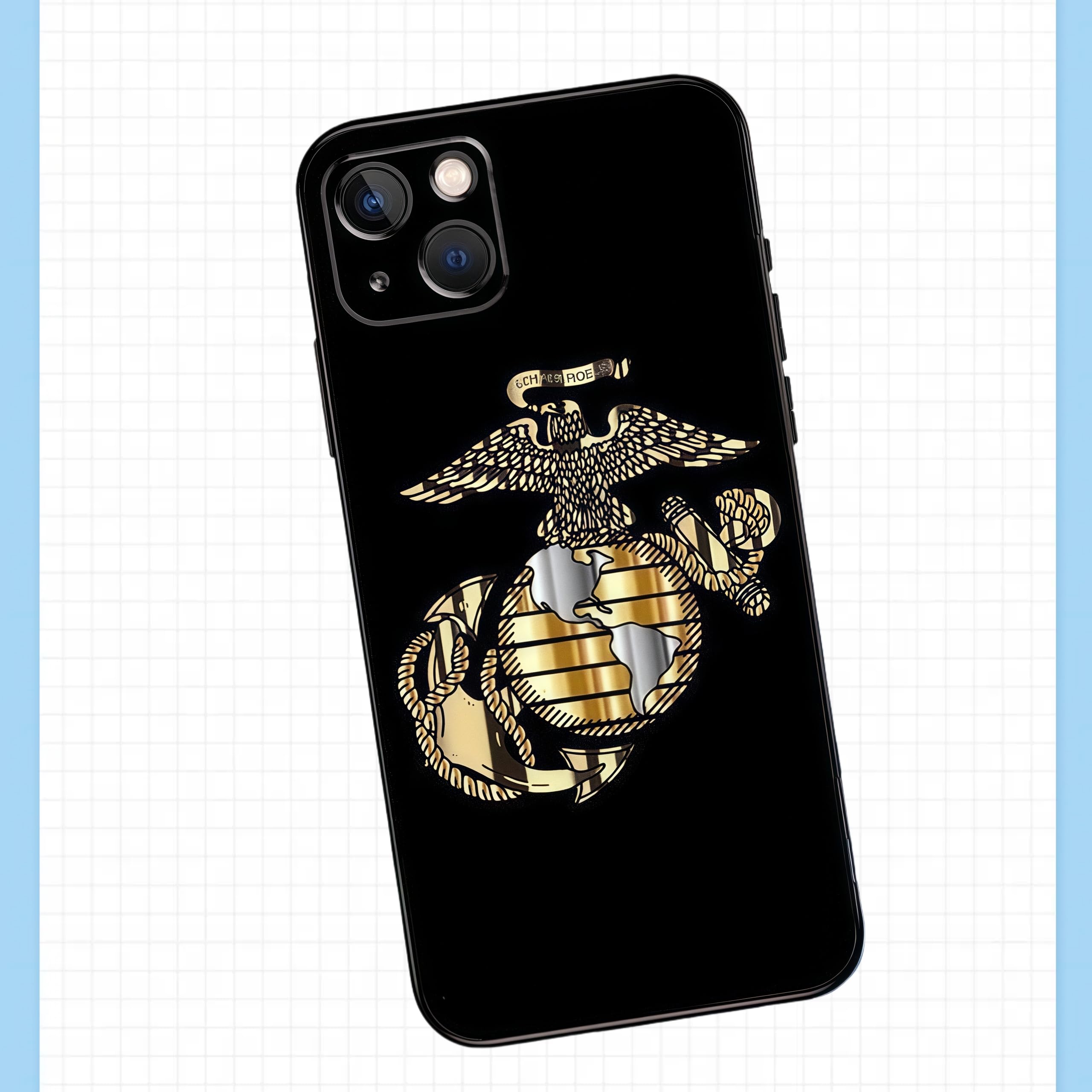 Coque iPhone 16 Pro Max commémorative Marines cadeau idéal doré