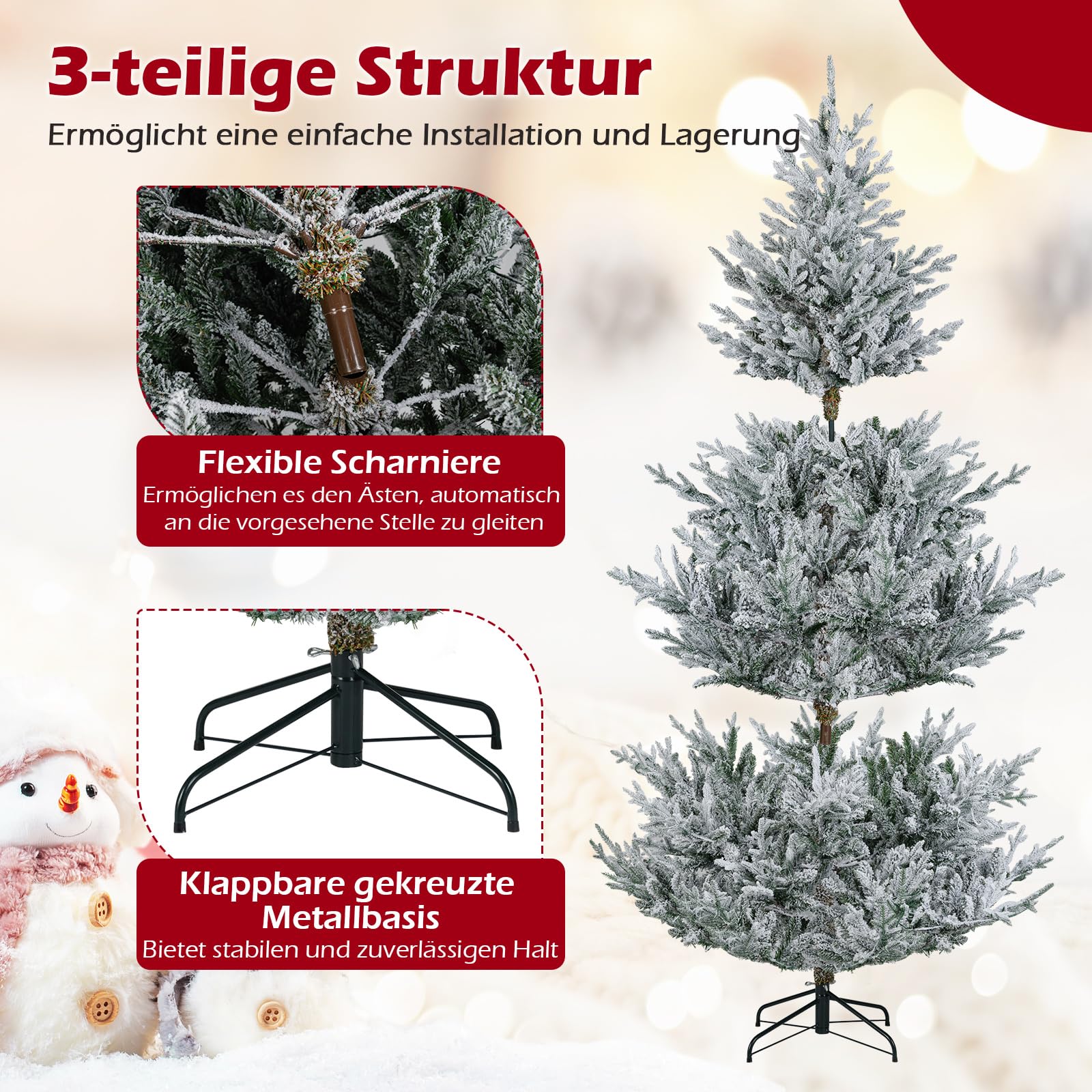 COSTWAY 210 cm Künstlicher Weihnachtsbaum mit Beleuchtung und Schnee, Tannenbaum mit warmweißen LED-Lichtern, 13 Modi, Timer, Einstellbarer Helligkeit, Christbaum, Kunstbaum Weihnachten für Zuhause