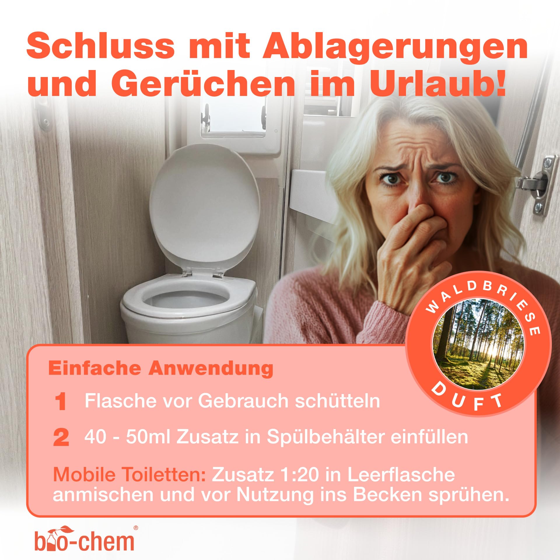 bio-chem Spülwasser-Zusatz Konzentrat 5L | WC-Reiniger Rinse Flush für Campingtoilette, Chemietoilette und mobile Toilette