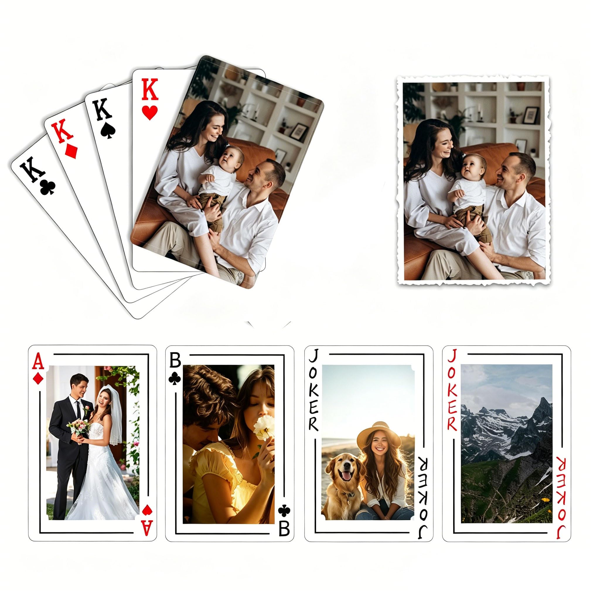 Novalith Personalised Playing Cards, Customised Picture Standard Playing Cards with Photo, Customized Deck of Cards Gift for Family Party Wedding, Party Games, Gifts for Christmas, Birthday (Style 5)