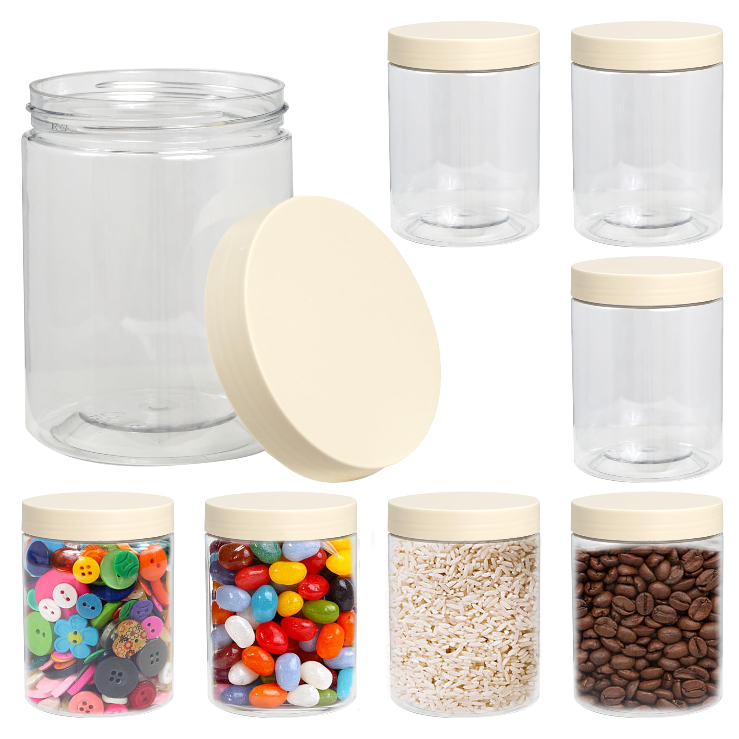 The Hampton Candy Company8 Plastic Clear Storage Jars, 12 Ounce Jars with Lids, Beauty Products, Kitchen & Household Storage, BPA Free