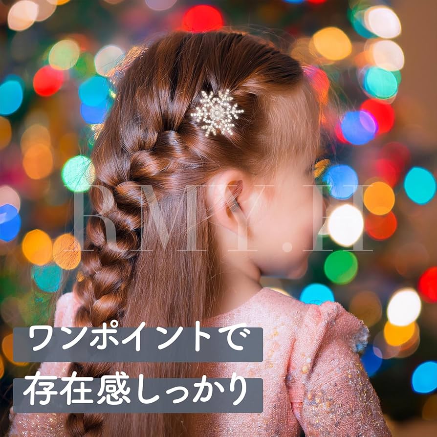 雪の結晶 チェックリボン ベビーヘアクリップ ヘアピン ヘアゴム ヘア