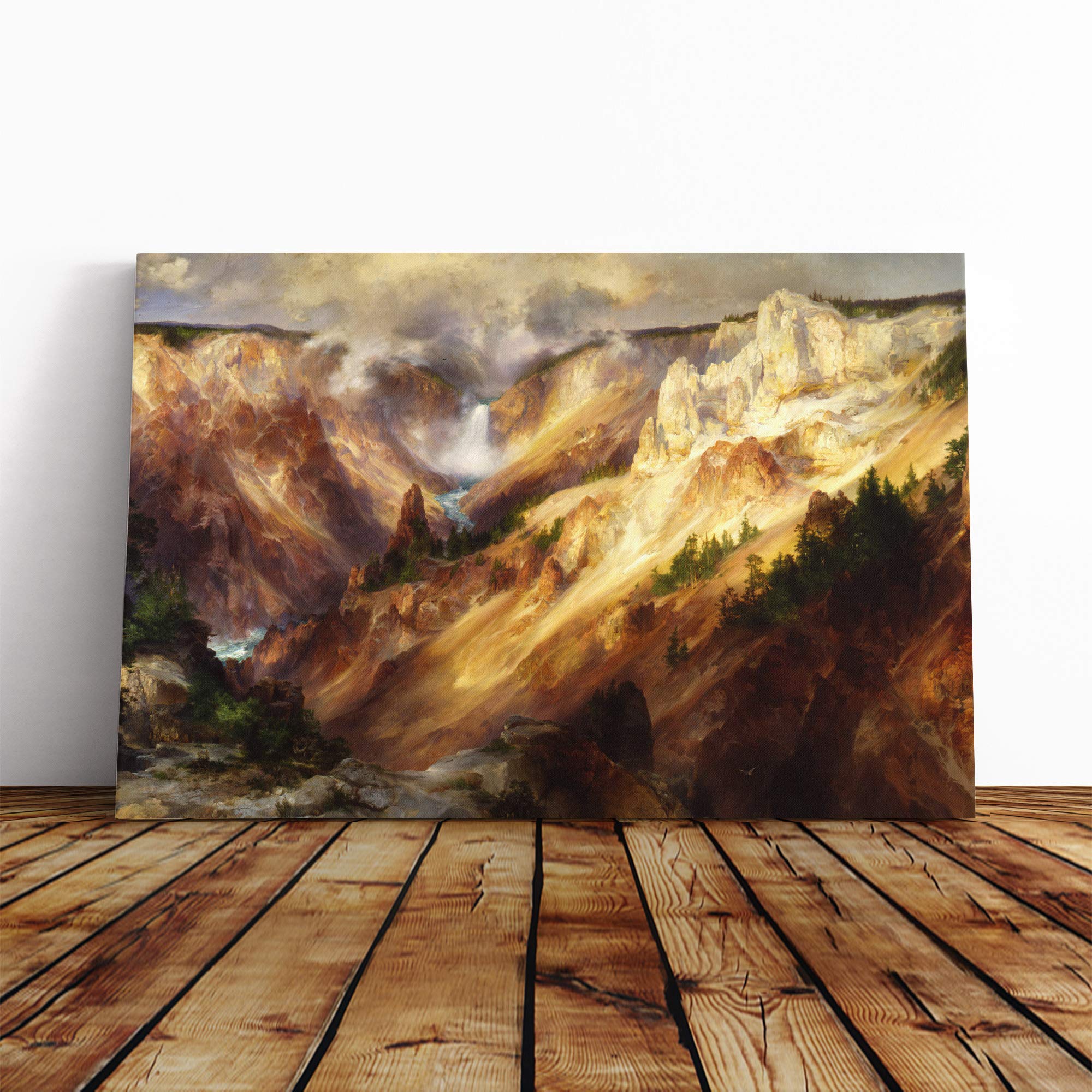 Thomas Moran Grand Canyon of Yellowstone Canvas Print | Gallery Wrapped 30mm Frame Wall Art | 24x16 inches | Ready to Hang | Modern Landscape Picture | Living Room Bedroom Lounge Office