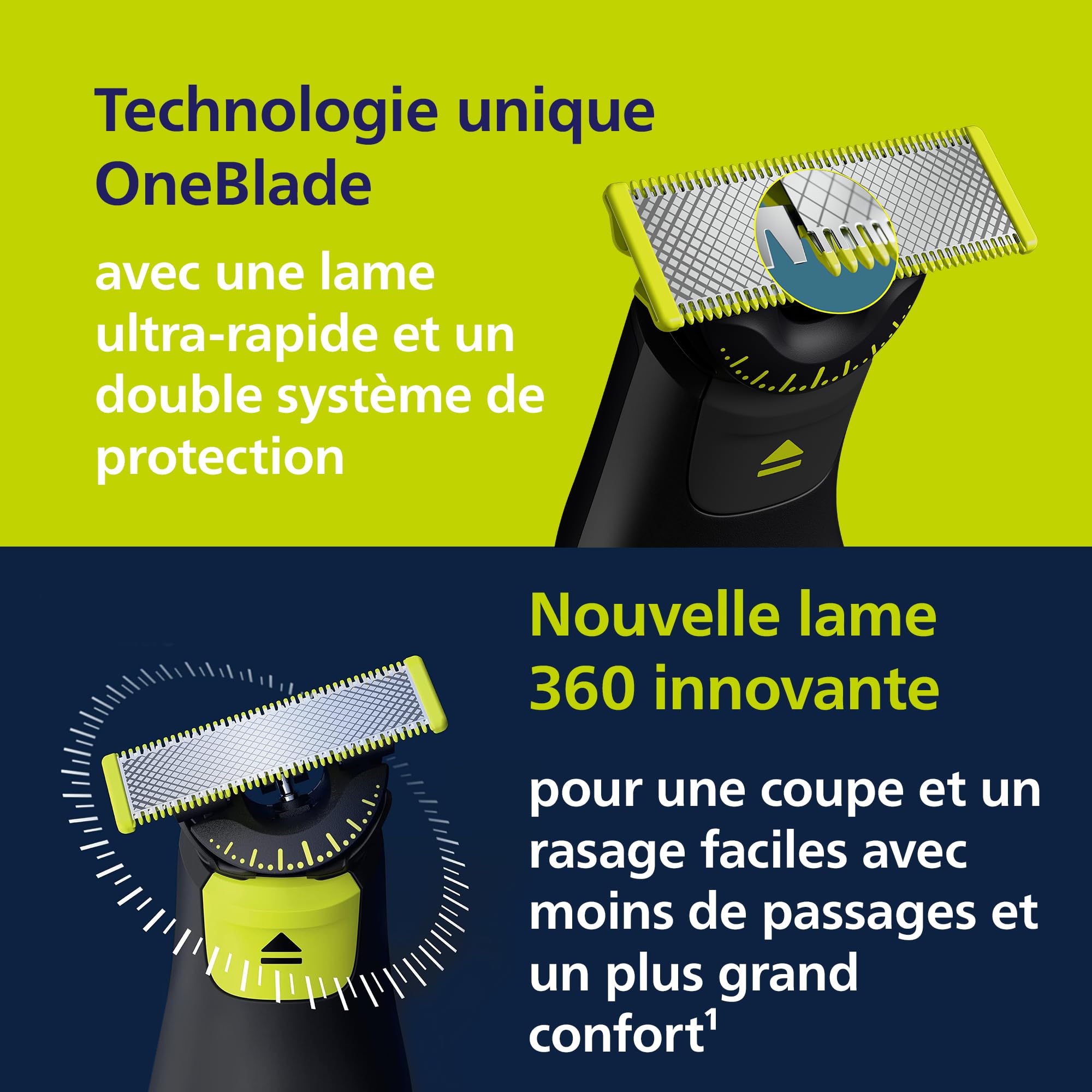 Philips OneBlade Pro 360 Visage + Corps Tondeuse à barbe électrique, 1 lame 360, 14 hauteurs de coupe, QP6652/30