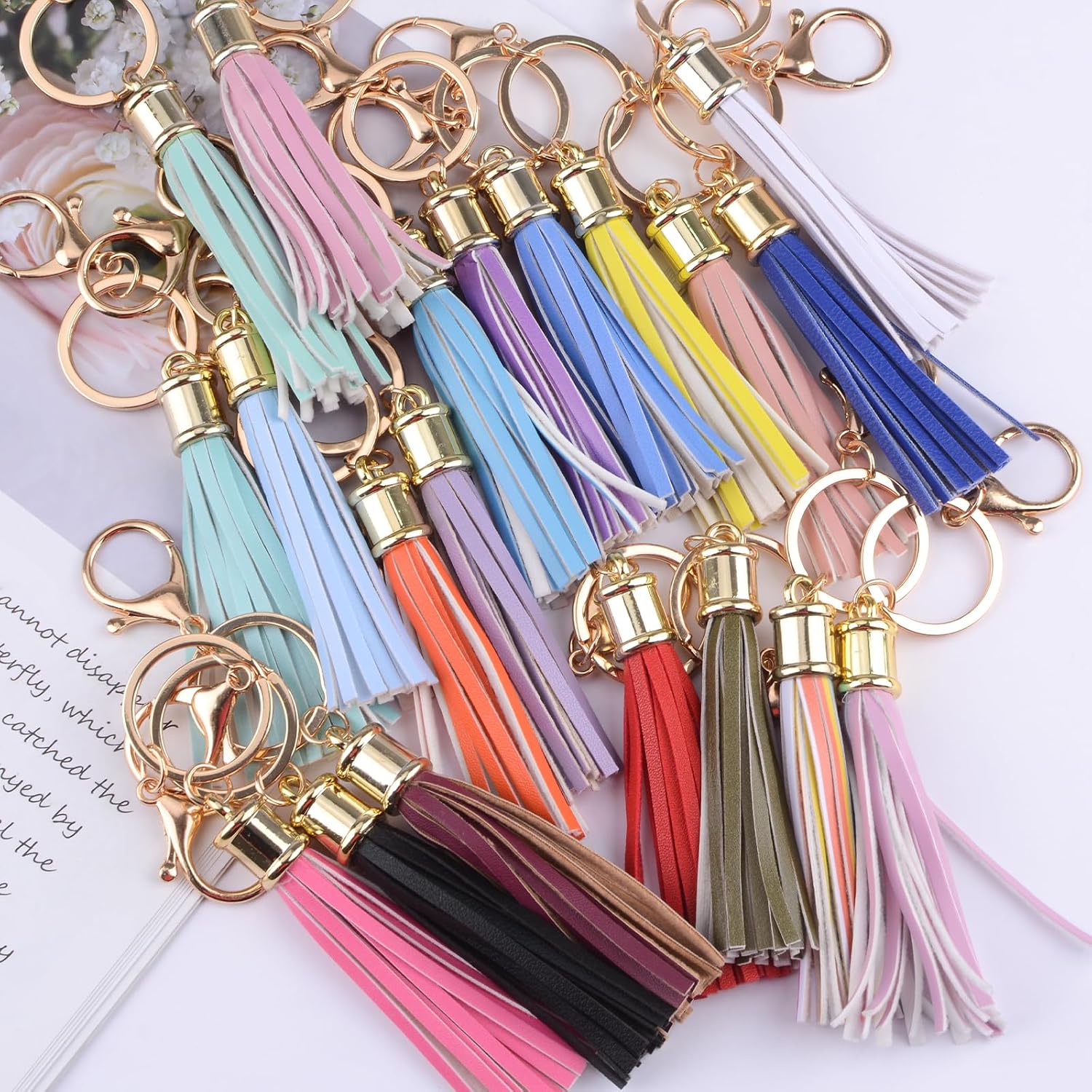 Faux Leather Tassel Pendant, 20Pcs Golden Lobster Buckle Colourful Artificial Leather Tassel DIY Keychain and Bag Charm Decoration