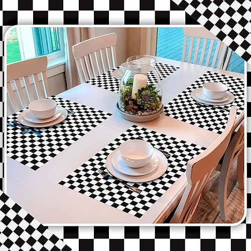 Miniatura 4 de Lincia 100 manteles individuales de papel a cuadros en blanco y negro, suministros para fiesta de cumpleaños, manteles individuales desechables para