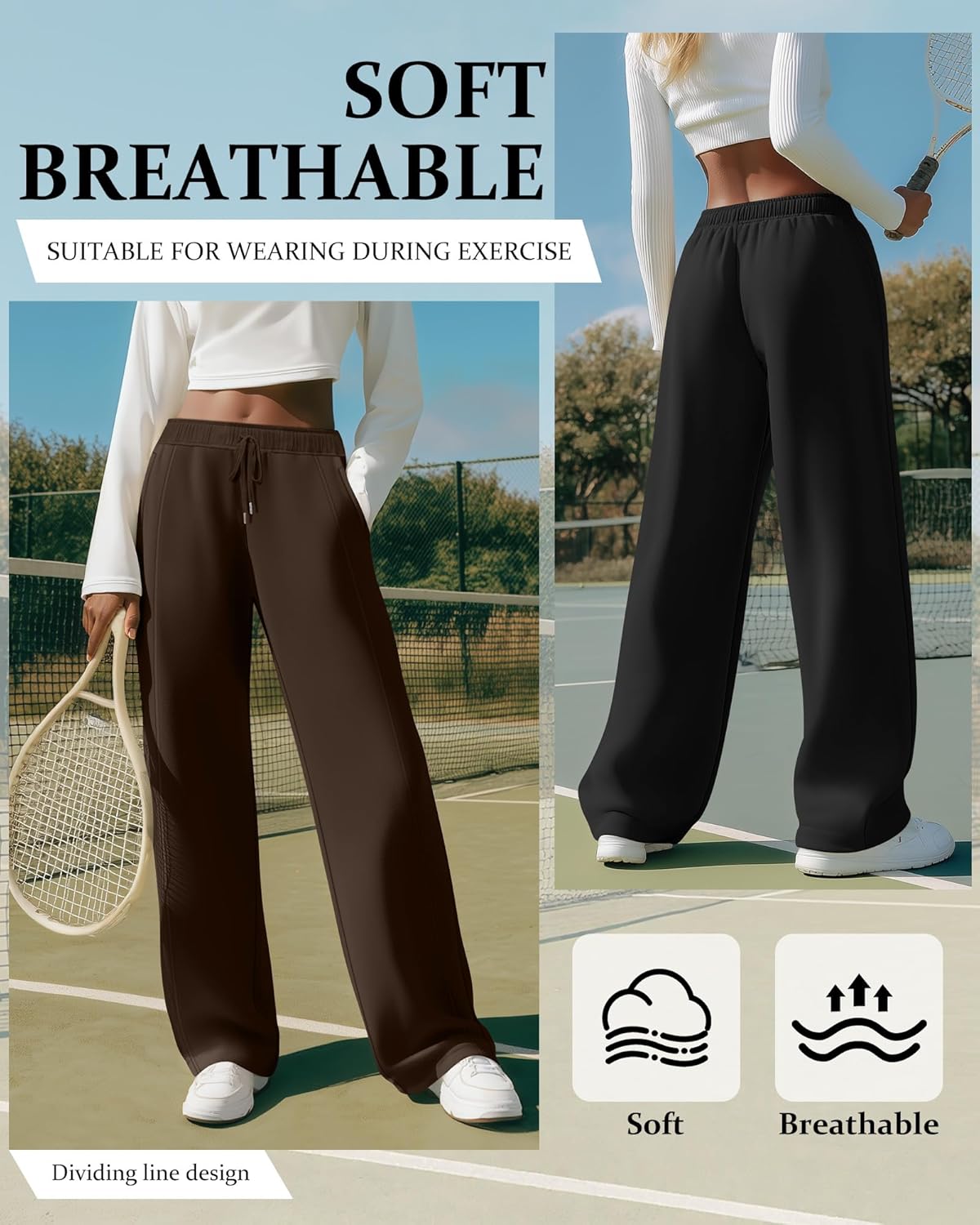 Huukeay 3 Pack Women's Wide Leg Sweatpants High Waisted Baggy Pants Casual Lounge Drawstring Athletic Joggers with Pockets
