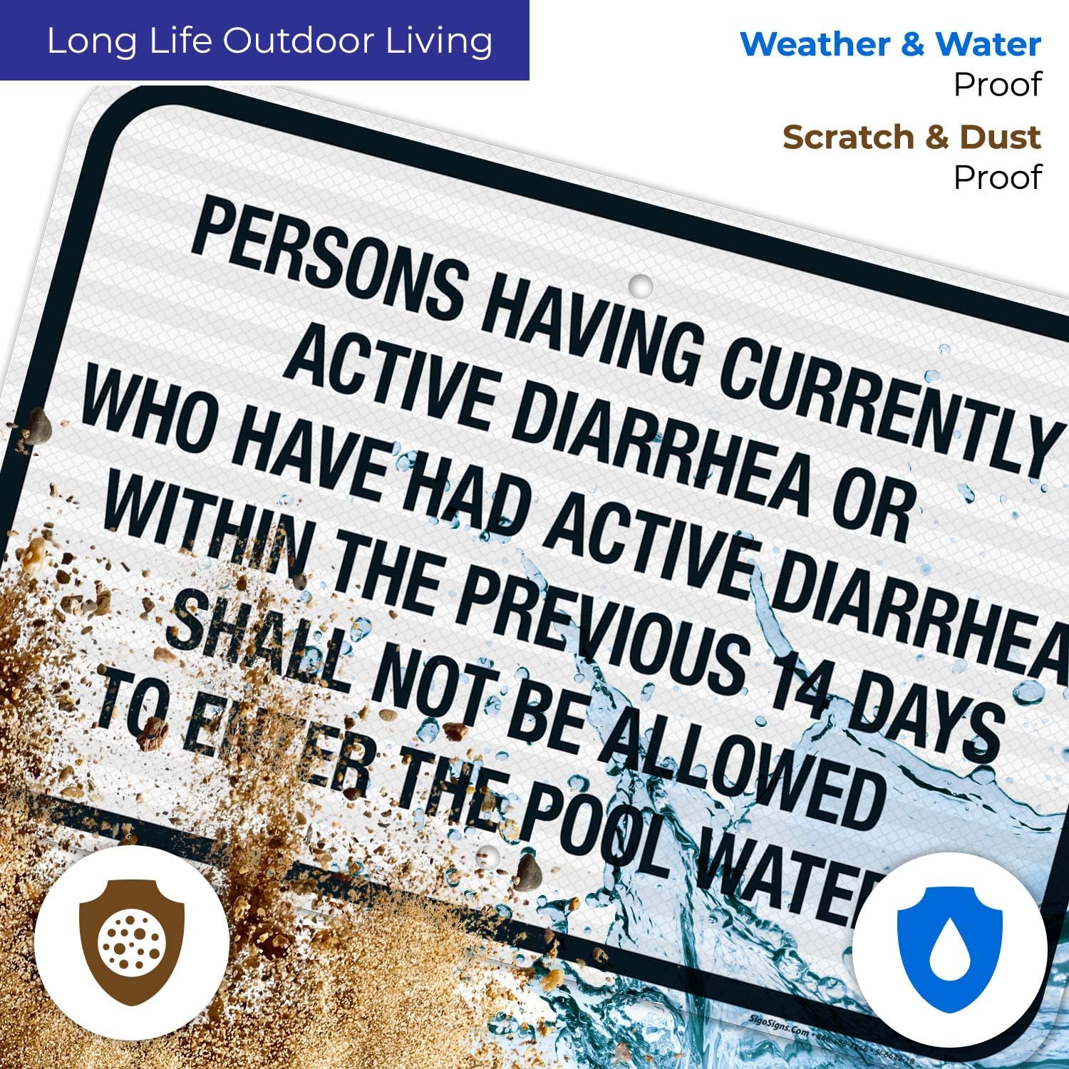 Persons Having Currently Active Diarrhea Or Who Have Had Active Diarrhea Sign, Pool Sign, 12x18 Inches, 3M EGP Reflective .063 Aluminum, Fade Resistant, Indoor/Outdoor Use, Made in USA