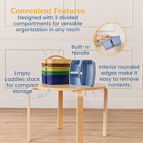 Miniatura 5 de ECR4Kids 3-Compartment Storage Caddy, Storage Organizer, Earthtone, 6-Pack Tono tierra