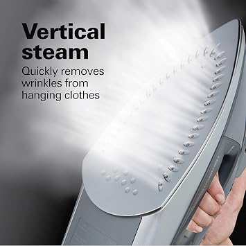 Hamilton Beach Iron & Vertical Steamer with Stainless Steel Soleplate, 1500 Watts, Retractable Cord, Adjustable Spray and Blast Steam Settings, 3-Way Auto Shutoff, Anti-Drip, Self-Cleaning (14882)