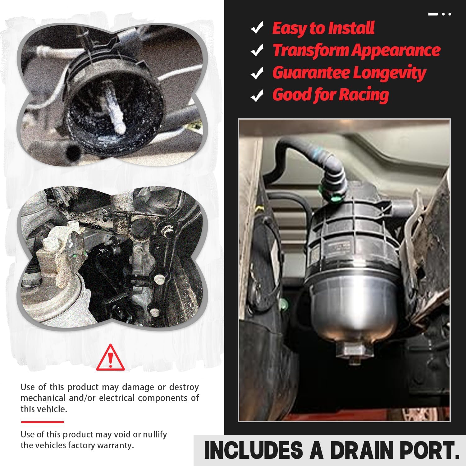 PTNHZ Billet Aluminum Cap W/Drain Plug Fuel Filter Housing Compatible For GM Duramax 6.6L V8 L5P 17-23 Chevy Silverado GMC Sierra Black