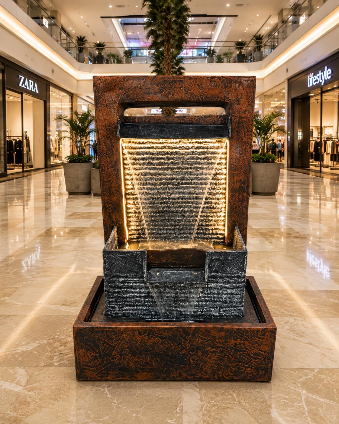 Wall Waterfall Fountain with LED Water Pump (3.4 Feet Height)|25 Inch Width| Large Indoor & Outdoor Decorative Fountain | Resin Cascade Fountain for Home Decor, Office, Garden, Hotel-image-15