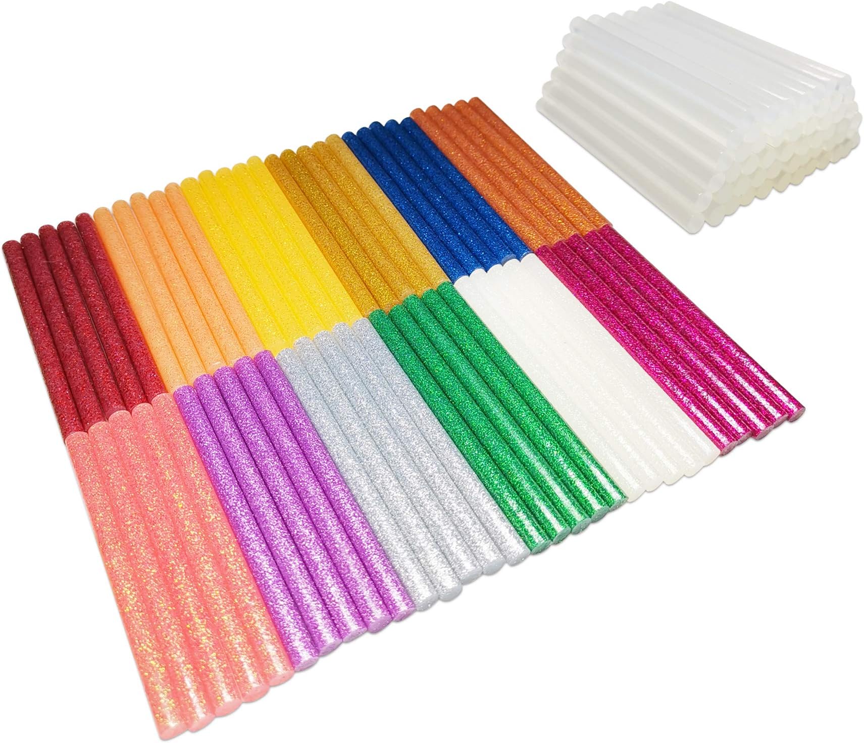 FZGUSYAF 120 Hot Glue Sticks 7x100mm, 60 Transparent and 60 Glitter Color for 7mm Hot Glue Gun - 13 Popular Colors