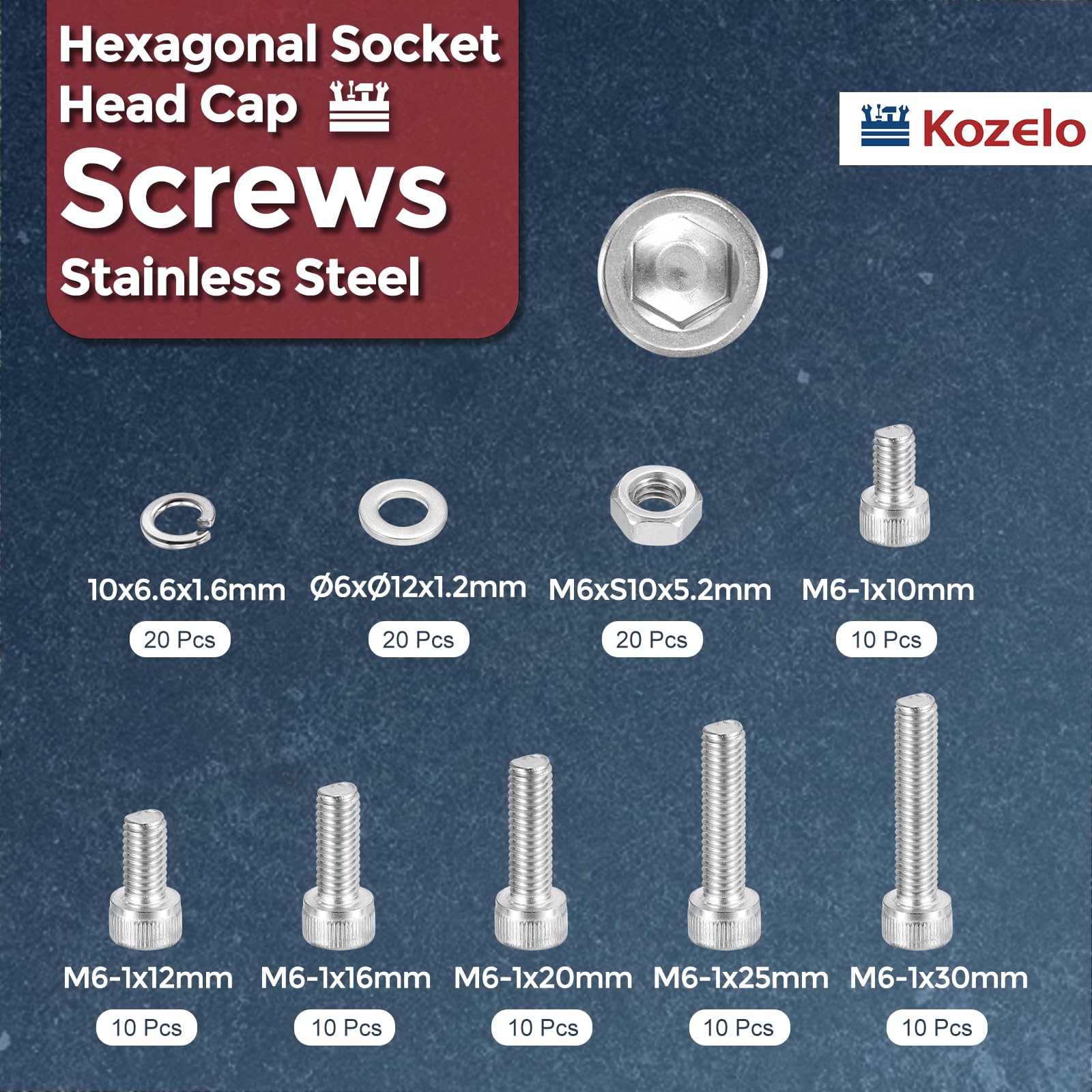Kozelo 120pcs M6 Socket Head Cap Screws Bolts Nuts Assortment Kit - Image 2