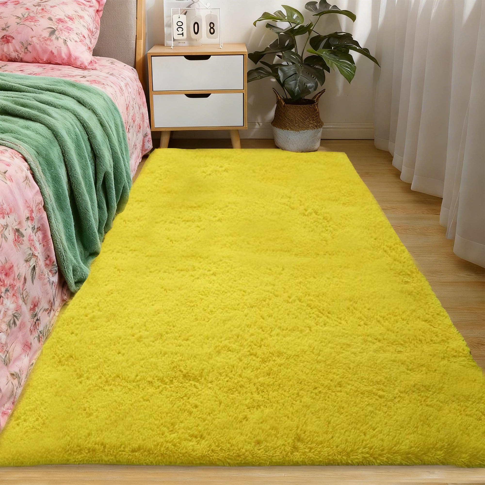 Tapis Salon 130 x 170 cm Moelleux Tapis Moelleux de Salon Lavable, Moderne pour La Décoration de La Maison, Jaune