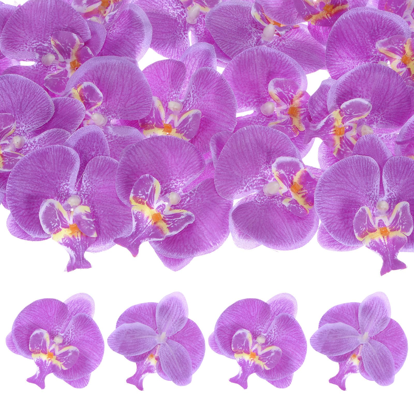 M METERXITY 20-Pack Artificial Orchid Flower Heads, Silk Faux Butterfly Flowers Head for Wedding/Bouquet/Bridal/Party Decor, Fake Phalaenopsis Petals Bulk [2.76 Inch, Dark Purple]
