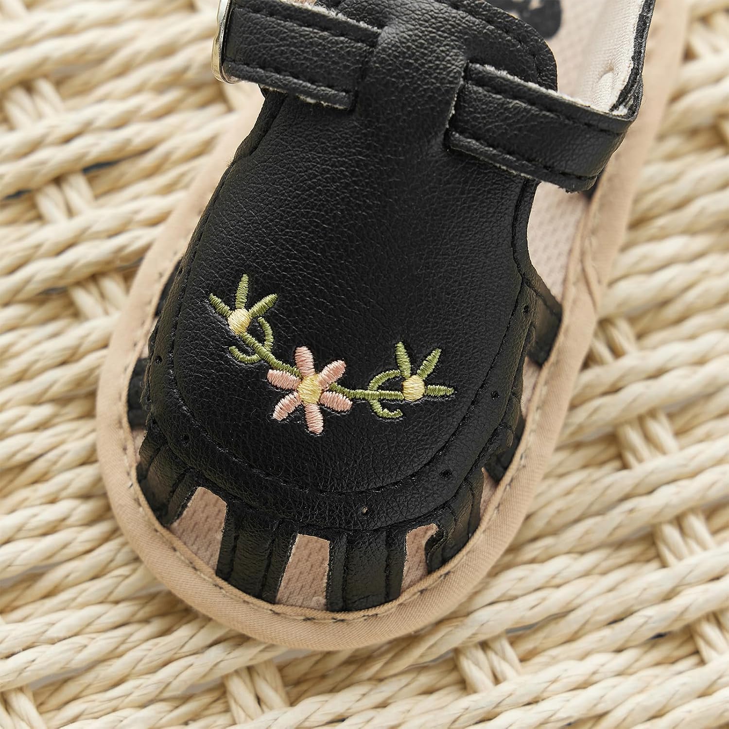 Baby Girls Summer Sandals PU Leather Non-slip Embroidery Flower Cute Flats Toddler Shoes for Casual Daily