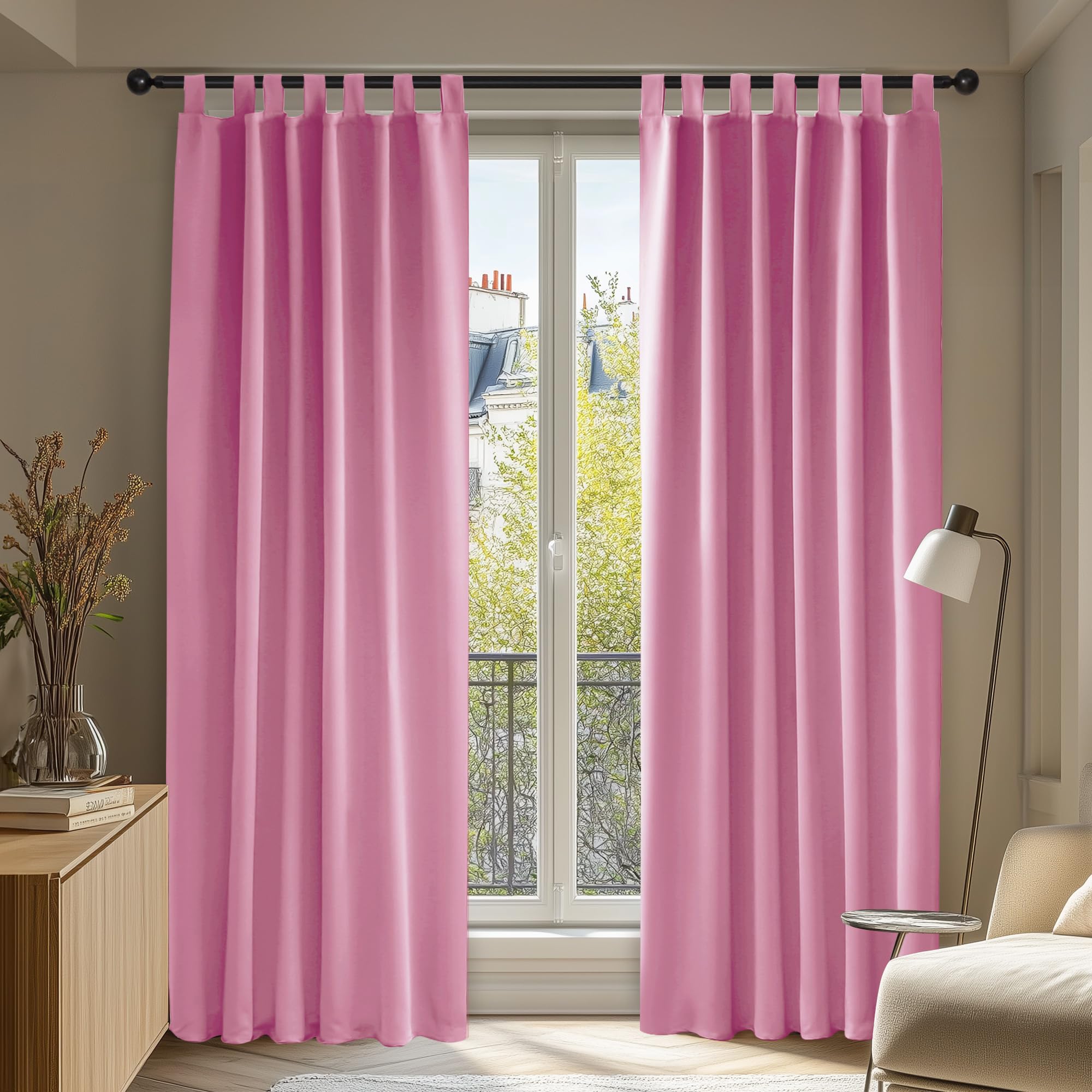 Deconovo Cortinas de Salón Moderno Habitacion Opacas Aislantes Termicas Estilo Moderno Opacas con Trabillas 140 x 210 cm Rosa Global Recycled Standard Global Recycled Standard OEKO-TEX STANDARD 100 Global Recycled Standard