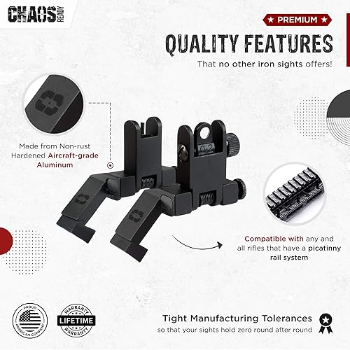 Miniatura 5 de Chaos Ready - Miras de hierro de 45 grados  Miras de hierro desplazadas abatibles para rifle  Mira de hierro cantado frontal y trasera en ángulo